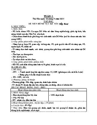 Kế hoạch bài dạy Chương trình Lớp 4 - Tuần 2 năm học 2021-2022 (Nguyễn Thị Bình)