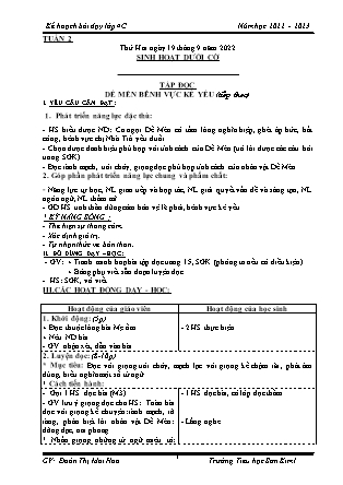 Kế hoạch bài dạy Chương trình Lớp 4 - Tuần 2 năm học 2022-2023 (Đoàn Thị Mai Hoa)