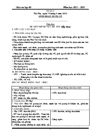Kế hoạch bài dạy Chương trình Lớp 4 - Tuần 2 năm học 2022-2023 (Từ Thị Lý)