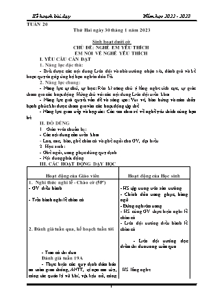 Kế hoạch bài dạy Chương trình Lớp 4 - Tuần 20 năm học 2022-2023 (Từ Thị Lý)
