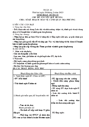 Kế hoạch bài dạy Chương trình Lớp 4 - Tuần 23 năm học 2022-2023 (Lê Thị Chinh)