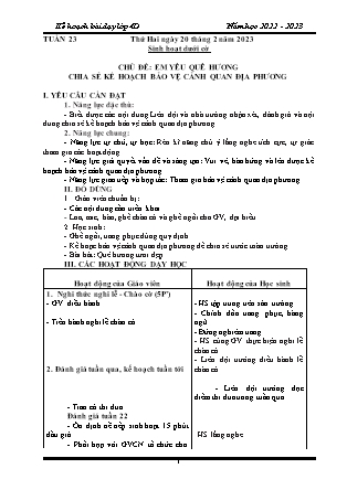 Kế hoạch bài dạy Chương trình Lớp 4 - Tuần 23 năm học 2022-2023 (Từ Thị Lý)