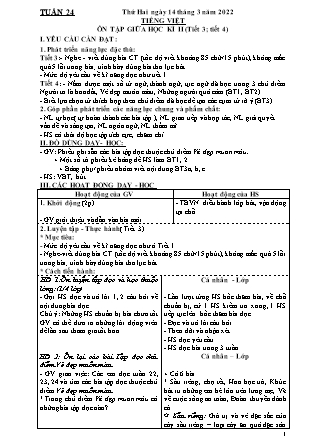 Kế hoạch bài dạy Chương trình Lớp 4 - Tuần 24 năm học 2021-2022 (Đoàn Thị Mai Hoa)