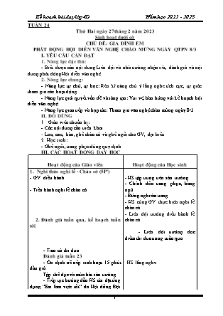 Kế hoạch bài dạy Chương trình Lớp 4 - Tuần 24 năm học 2022-2023 (Từ Thị Lý)