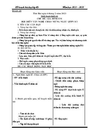 Kế hoạch bài dạy Chương trình Lớp 4 - Tuần 25 năm học 2022-2023 (Từ Thị Lý)