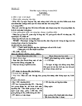 Kế hoạch bài dạy Chương trình Lớp 4 - Tuần 27 năm học 2021-2022 (Đoàn Thị Mai Hoa)