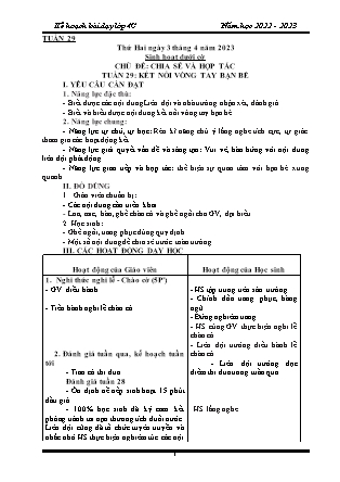 Kế hoạch bài dạy Chương trình Lớp 4 - Tuần 29 năm học 2022-2023 (Đoàn Thị Mai Hoa)
