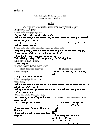Kế hoạch bài dạy Chương trình Lớp 4 - Tuần 32 năm học 2022-2023 (Lê Thị Chinh)