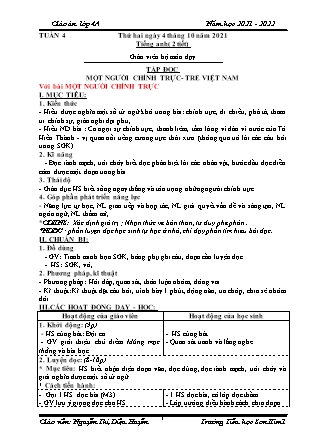 Kế hoạch bài dạy Chương trình Lớp 4 - Tuần 4 năm học 2021-2022 (Nguyễn Thị Diệu Huyền)