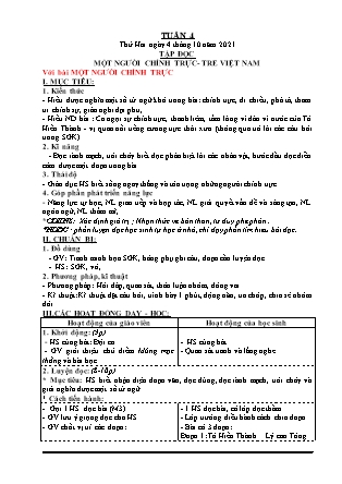 Kế hoạch bài dạy Chương trình Lớp 4 - Tuần 4 năm học 2021-2022 (Nguyễn Thị Bình)