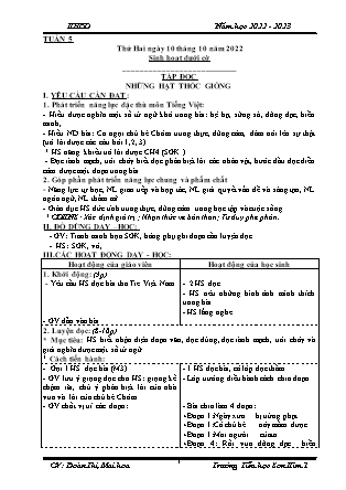 Kế hoạch bài dạy Chương trình Lớp 4 - Tuần 5 năm học 2022-2023 (Đoàn Thị Mai Hoa)