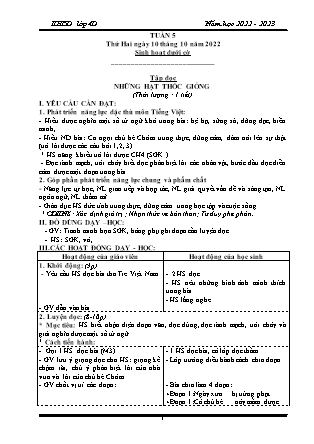 Kế hoạch bài dạy Chương trình Lớp 4 - Tuần 5 năm học 2022-2023 (Từ Thị Lý)