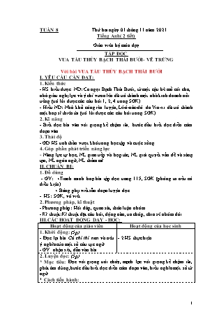 Kế hoạch bài dạy Chương trình Lớp 4 - Tuần 8 năm học 2021-2022 (Nguyễn Thị Diệu Huyền)
