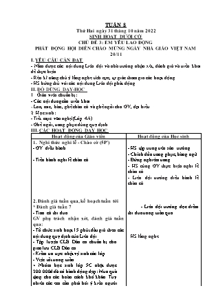 Kế hoạch bài dạy Chương trình Lớp 4 - Tuần 8 năm học 2022-2023 (Lê Thị Chinh)