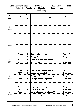 Kế hoạch bài dạy Chương trình Lớp 5 - Tuần 1 năm học 2021-2022 (Đinh Thị Hồng Thúy)