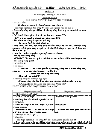 Kế hoạch bài dạy Chương trình Lớp 5 - Tuần 10 năm học 2021-2022 (Nguyễn Hồng Thái)