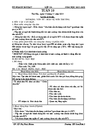 Kế hoạch bài dạy Chương trình Lớp 5 - Tuần 10 năm học 2021-2022 (Lê Thị Thái Hoàn)