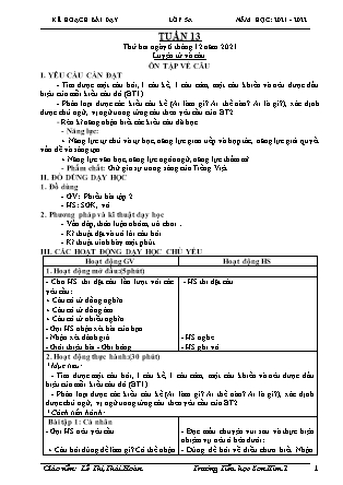 Kế hoạch bài dạy Chương trình Lớp 5 - Tuần 13 năm học 2021-2022 (Lê Thị Thái Hoàn)