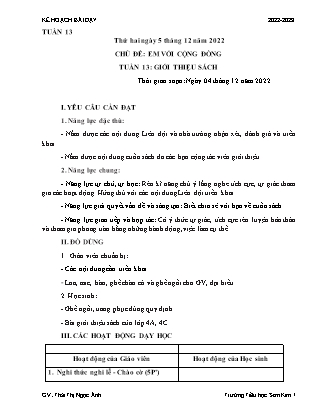 Kế hoạch bài dạy Chương trình Lớp 5 - Tuần 13 năm học 2022-2023 (Thái Thị Ngọc Ánh)