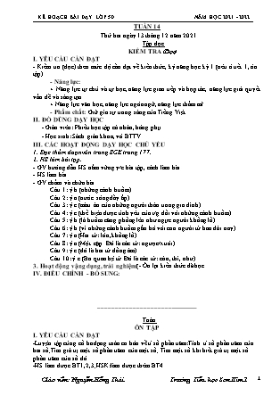 Kế hoạch bài dạy Chương trình Lớp 5 - Tuần 14 năm học 2021-2022 (Nguyễn Hồng Thái)