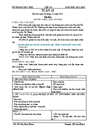 Kế hoạch bài dạy Chương trình Lớp 5 - Tuần 15 năm học 2021-2022 (Lê Thị Thái Hoàn)