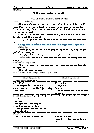 Kế hoạch bài dạy Chương trình Lớp 5 - Tuần 15 năm học 2021-2022 (Đinh Thị Hồng Thúy)