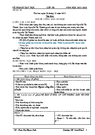 Kế hoạch bài dạy Chương trình Lớp 5 - Tuần 15 năm học 2021-2022 (Thái Thị Ngọc Ánh)
