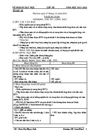 Kế hoạch bài dạy Chương trình Lớp 5 - Tuần 16 năm học 2021-2022 (Thái Thị Ngọc Ánh)
