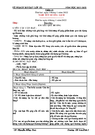 Kế hoạch bài dạy Chương trình Lớp 5 - Tuần 17 năm học 2021-2022 (Nguyễn Hồng Thái)