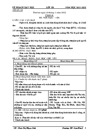 Kế hoạch bài dạy Chương trình Lớp 5 - Tuần 18 năm học 2021-2022 (GV Thái Thị Ngọc Ánh)