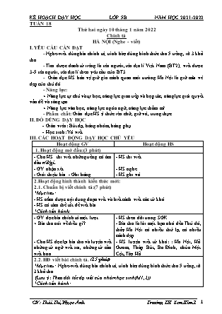 Kế hoạch bài dạy Chương trình Lớp 5 - Tuần 18 năm học 2021-2022 (Thái Thị Ngọc Ánh)