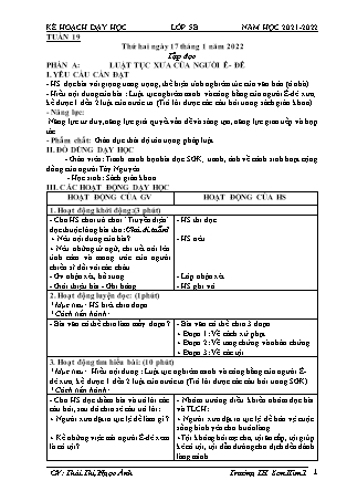 Kế hoạch bài dạy Chương trình Lớp 5 - Tuần 19 năm học 2021-2022 (Thái Thị Ngọc Ánh)