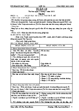 Kế hoạch bài dạy Chương trình Lớp 5 - Tuần 19 năm học 2021-2022 (Lê Thị Thái Hoàn)