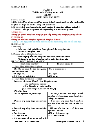 Kế hoạch bài dạy Chương trình Lớp 5 - Tuần 2 năm học 2021-2022 (Lê Thị Thái Hoàn)