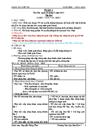 Kế hoạch bài dạy Chương trình Lớp 5 - Tuần 2 năm học 2021-2022 (Nguyễn Hồng Thái)