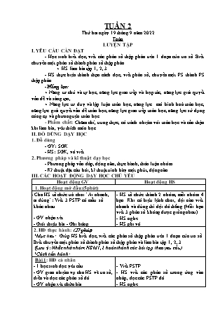 Kế hoạch bài dạy Chương trình Lớp 5 - Tuần 2 năm học 2022-2023 (Lê Thị Thái Hoàn)
