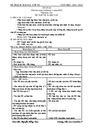 Kế hoạch bài dạy Chương trình Lớp 5 - Tuần 20 năm học 2021-2022 (Nguyễn Hồng Thái)
