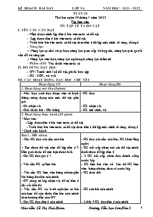 Kế hoạch bài dạy Chương trình Lớp 5 - Tuần 20 năm học 2021-2022 (Lê Thị Thái Hoàn)