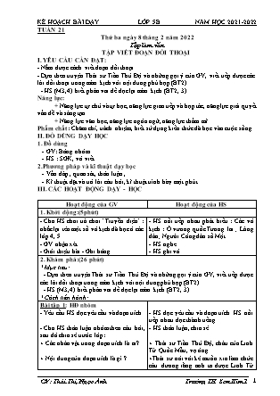 Kế hoạch bài dạy Chương trình Lớp 5 - Tuần 21 năm học 2021-2022 (Thái Thị Ngọc Ánh)