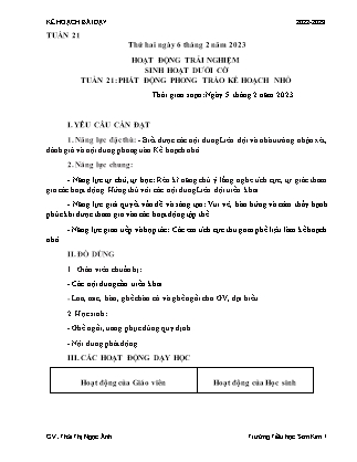 Kế hoạch bài dạy Chương trình Lớp 5 - Tuần 21 năm học 2022-2023 (Thái Thị Ngọc Ánh)