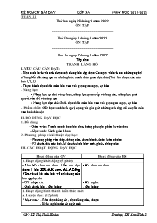 Kế hoạch bài dạy Chương trình Lớp 5 - Tuần 22 năm học 2021-2022 (Lê Thị Thái Hoàn)
