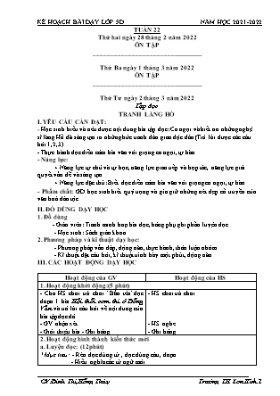 Kế hoạch bài dạy Chương trình Lớp 5 - Tuần 22 năm học 2021-2022 (Nguyễn Hồng Thái)
