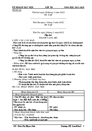 Kế hoạch bài dạy Chương trình Lớp 5 - Tuần 22 năm học 2021-2022 (Thái Thị Ngọc Ánh)