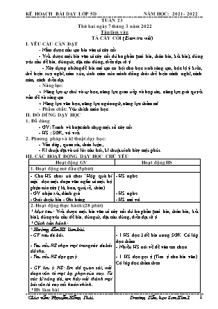 Kế hoạch bài dạy Chương trình Lớp 5 - Tuần 23 năm học 2021-2022 (Nguyễn Hồng Thái)