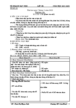 Kế hoạch bài dạy Chương trình Lớp 5 - Tuần 23 năm học 2021-2022 (Thái Thị Ngọc Ánh)