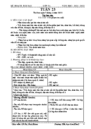 Kế hoạch bài dạy Chương trình Lớp 5 - Tuần 23 năm học 2021-2022 (Lê Thị Thái Hoàn)