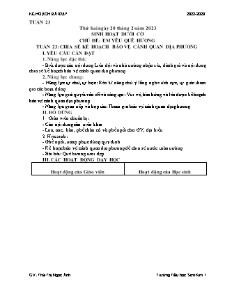 Kế hoạch bài dạy Chương trình Lớp 5 - Tuần 23 năm học 2022-2023 (Thái Thị Ngọc Ánh)