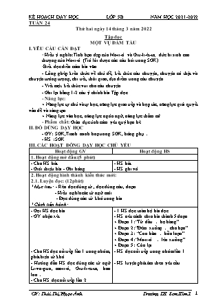 Kế hoạch bài dạy Chương trình Lớp 5 - Tuần 24 năm học 2021-2022 (Thái Thị Ngọc Ánh)