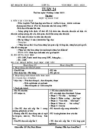 Kế hoạch bài dạy Chương trình Lớp 5 - Tuần 24 năm học 2021-2022 (Lê Thị Thái Hoàn)