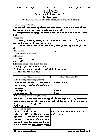 Kế hoạch bài dạy Chương trình Lớp 5 - Tuần 25 năm học 2021-2022 (Lê Thị Thái Hoàn)